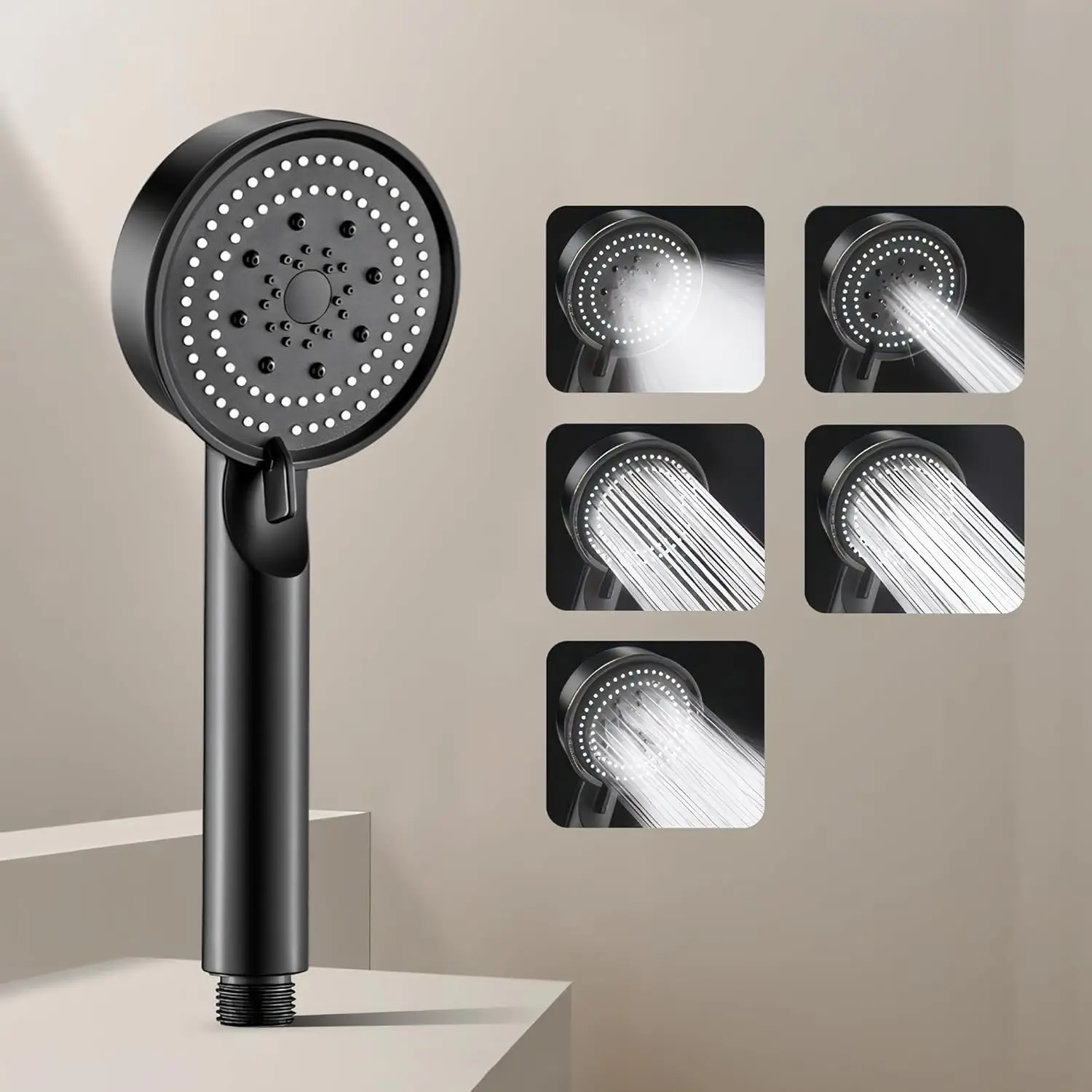 

One Button Switch 5 Modes High Pressure Shower Head Handheld Adjustable Water Saving Hangable Lightweight Spray Easy Operation