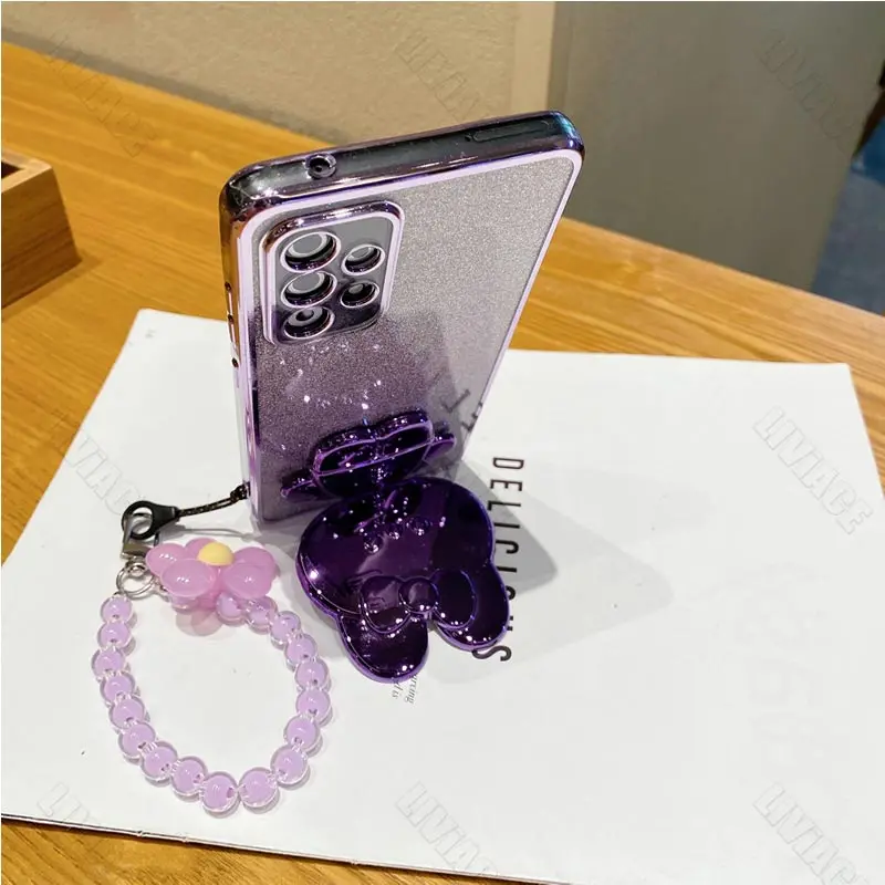 Flower Strap Mirror Rabbit Phone Holder Case On For Samsung Galaxy A34 A71 A51 A31 A11 A24 A54 A50 A20 A30 A03 A02 Stand Cover