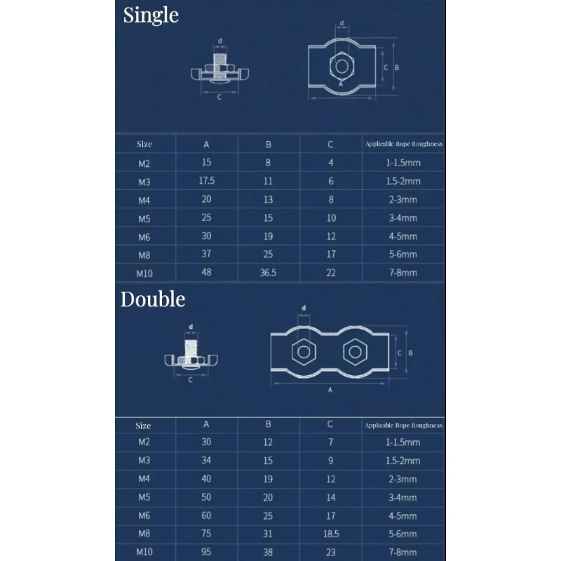1/5 قطعة M2-M8 آخر سلك حبل المشبك الفرجار 304 الفولاذ المقاوم للصدأ كابل الموتر المضادة للانزلاق الترباس كليب حبل قبضة بسيطة تحديد أداة
