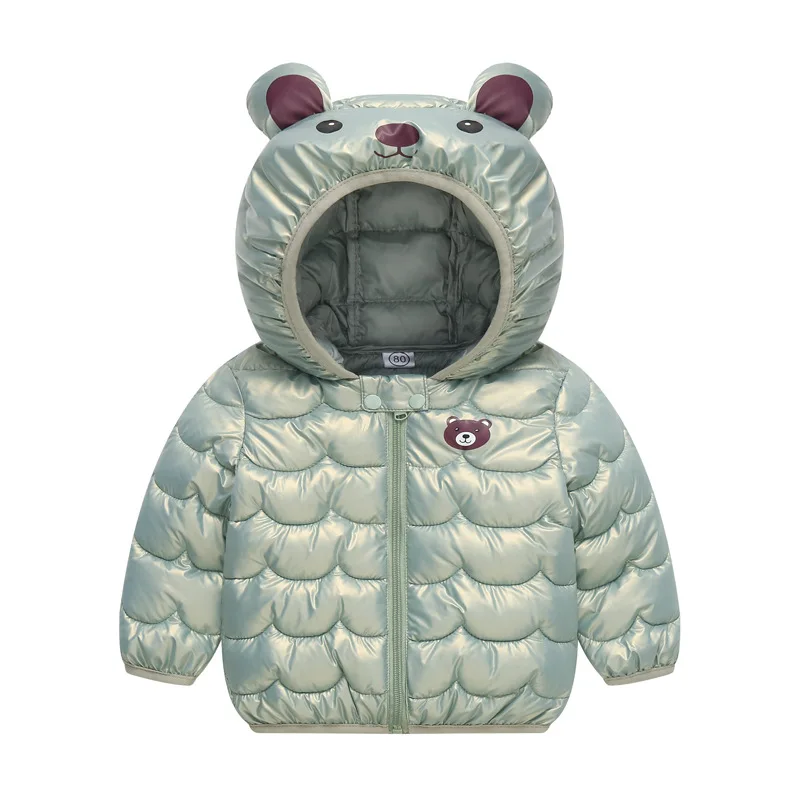 Bear Baby Girls Jacket Winter Solid Color Cartoon Pattrn Thick Warm Hooded Zipper Coat For 1-5 Years Autumn Boys Cotton Outwear