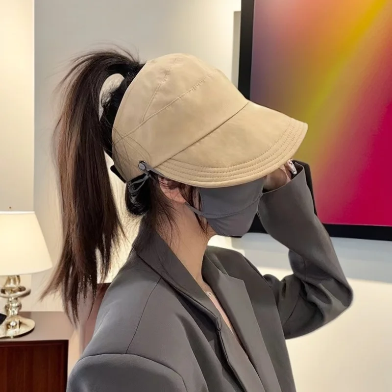 

Women's Summer Outdoor Sunshade Versatile Face Ducktongue Bucket Hat 2025 New Sunscreen Hat Can Tie Ponytail Hat Summer Hats 2