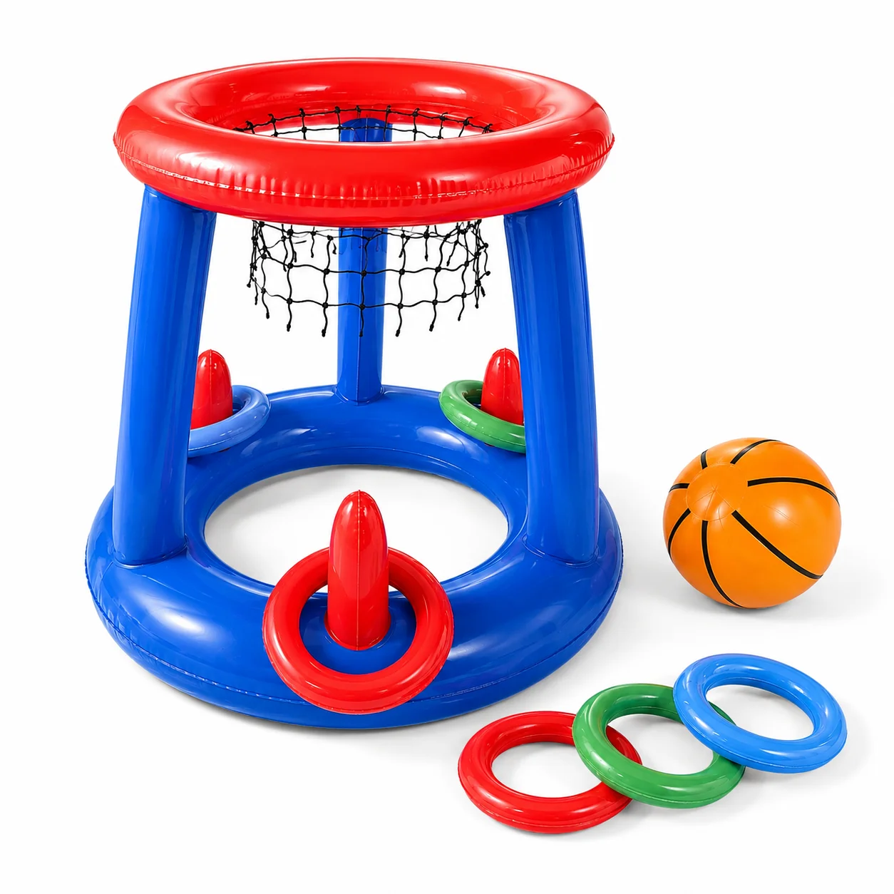 Inflatable Pool Basketball Hoop and Ring Toss Game, 2-in-1 Floating Water Sports Toy for Family Pool Parties