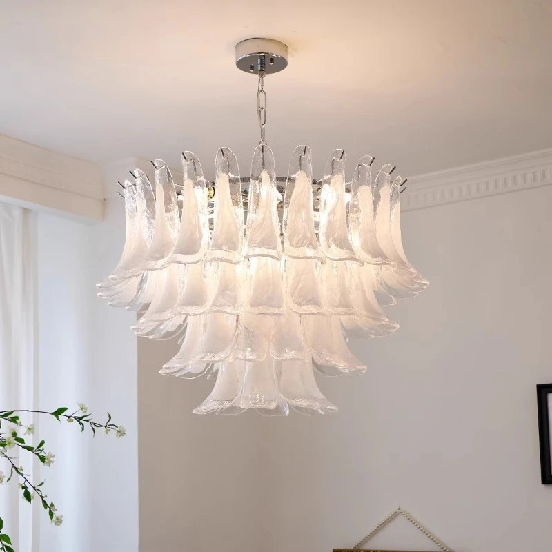 

Luxury Cloud Glass Chandelier French Antique Villa Duplex Staircase Light American Retro Living Room Dining Lights Home Decor