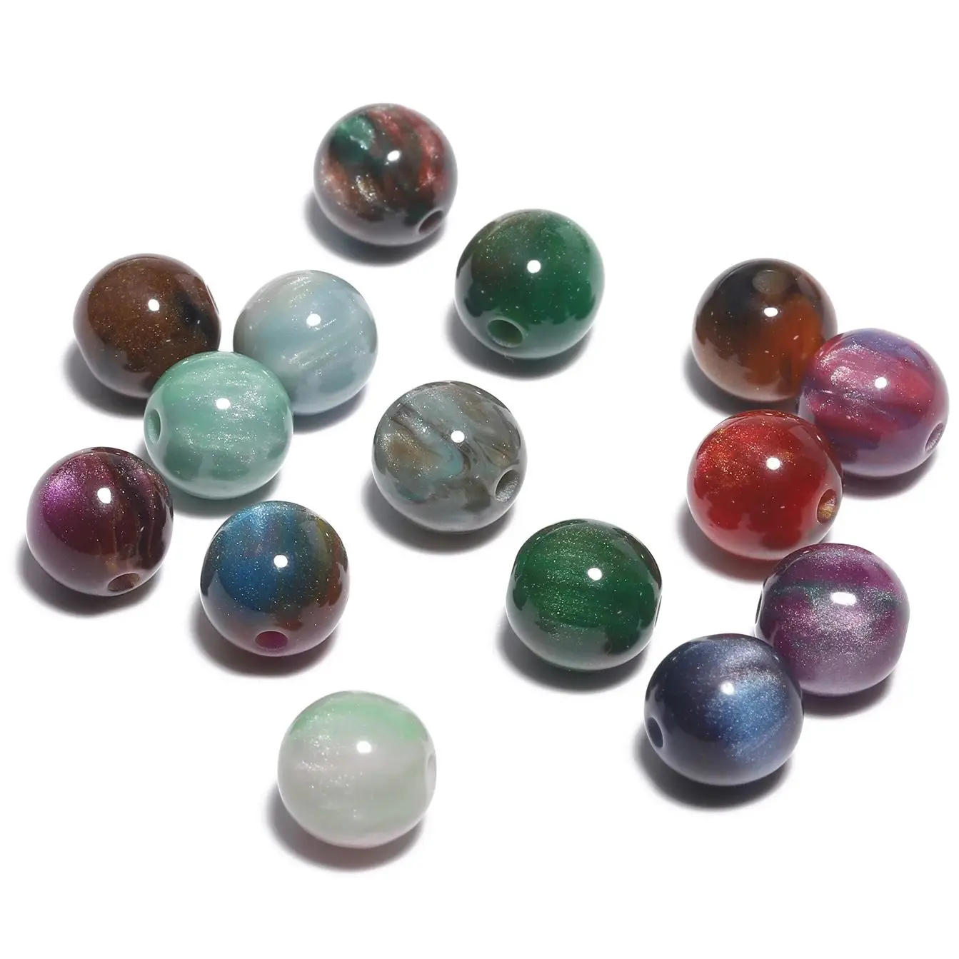 10Pcs 8mm Glitter Colorful Resin Beads Round Charms Acrylic Beads for Jewelry Making Handmade DIY Bracelet Necklace Accessories