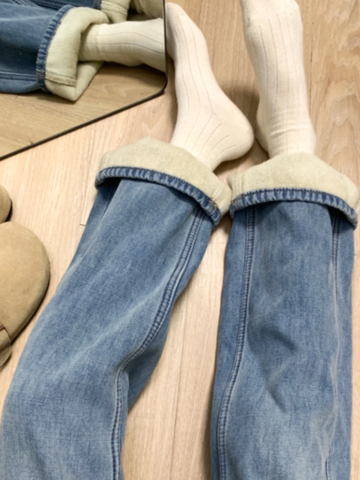 حجم كبير ارتفاع الخصر مستقيم الساق Fce اصطف واسعة الساق الجينز المرأة الخريف جديد Sle التخسيس الطابق طول بنطلون