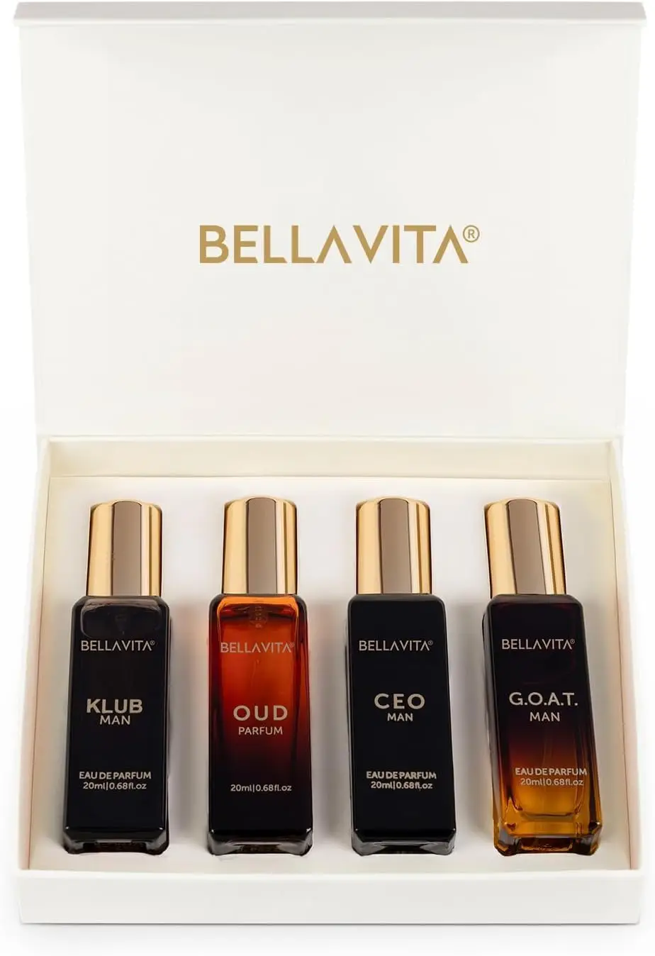 

Bella Vita Luxury Long Lasting Perfume Gift Set for Man | 4x20ml | Gifts for Men | Woody, Citrusy, Oud, Premium Fragrance Scent