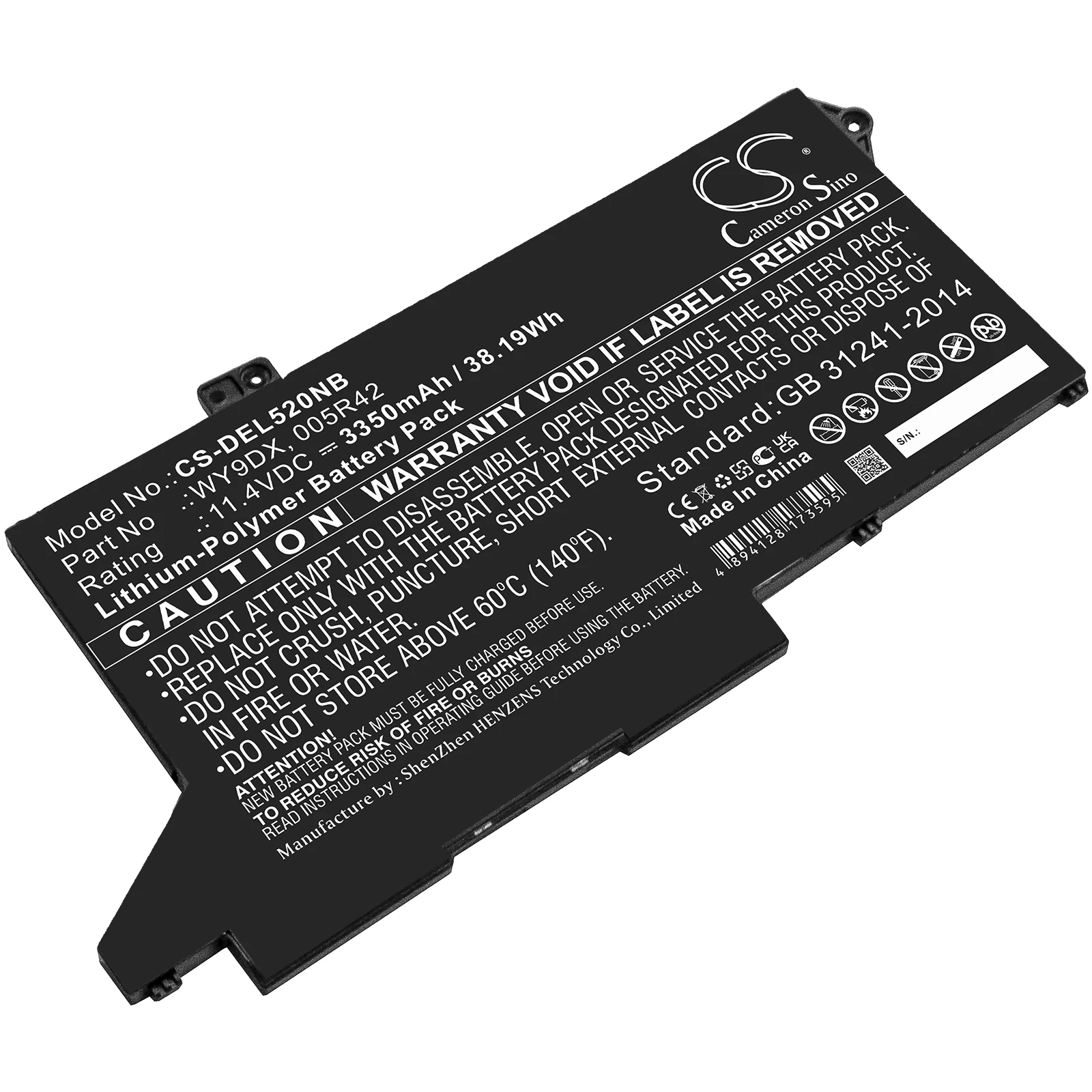 CS Replacement Battery for Dell Latitude 5420,Latitude 5520 PN:WY9DX,005R42 3350mAh / 38.19Wh