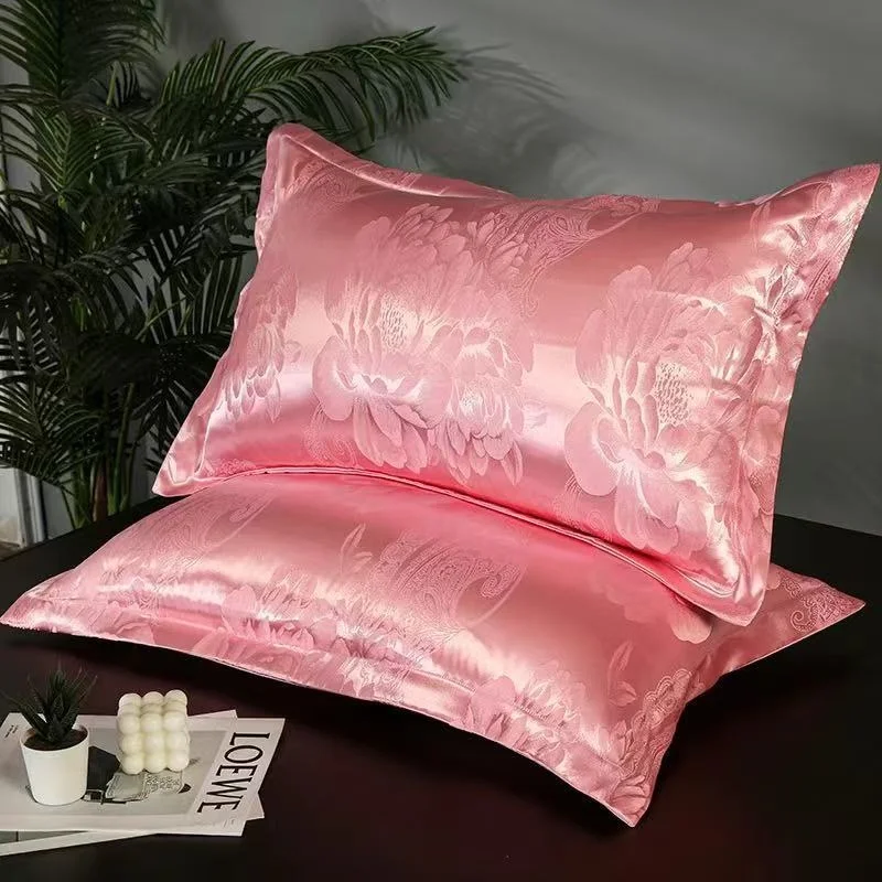 European Jacquard Ice Silk Pillowcase Set of 2 Satin Cooling Pillow Covers 48x74cm Soft Breathable Pillow Cover