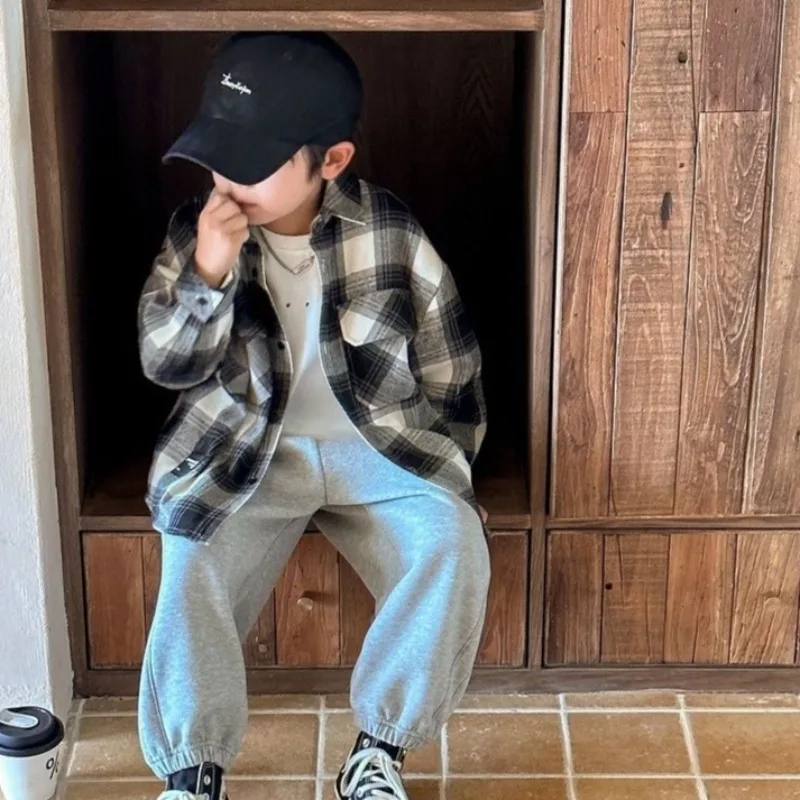 

Клетчатая рубашка для мальчиков, весна-осень 2024, новая повседневная модная хлопковая легкая дышащая рубашка большого размера для мальчиков-подростков