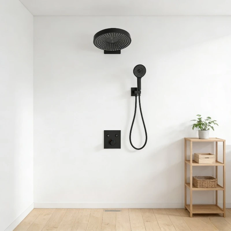 

Wall Mounted Copper Shower Set Built in Concealed Smart Thermostatic Shower System for Home