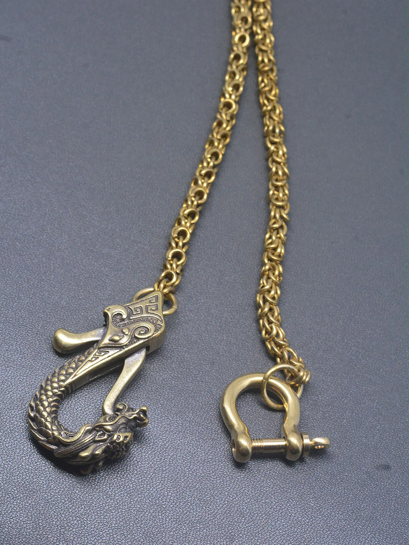 21 Inch Retro Brass Dragon Key Fob Clip Byzantine Snake Wallet Chain Keyring Spring Snap New Pattern Belt Hook
