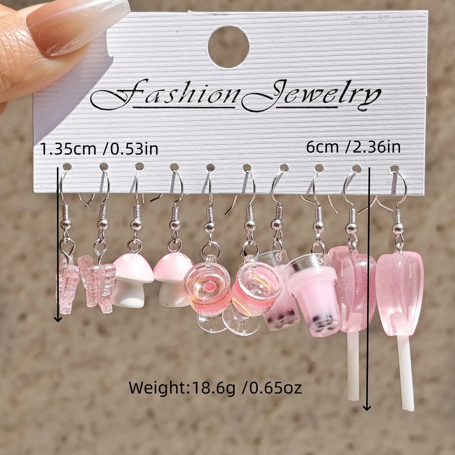 European and American cross-border cartoon fashion resin simulation food, milk tea, mushroom candy earrings, pink set