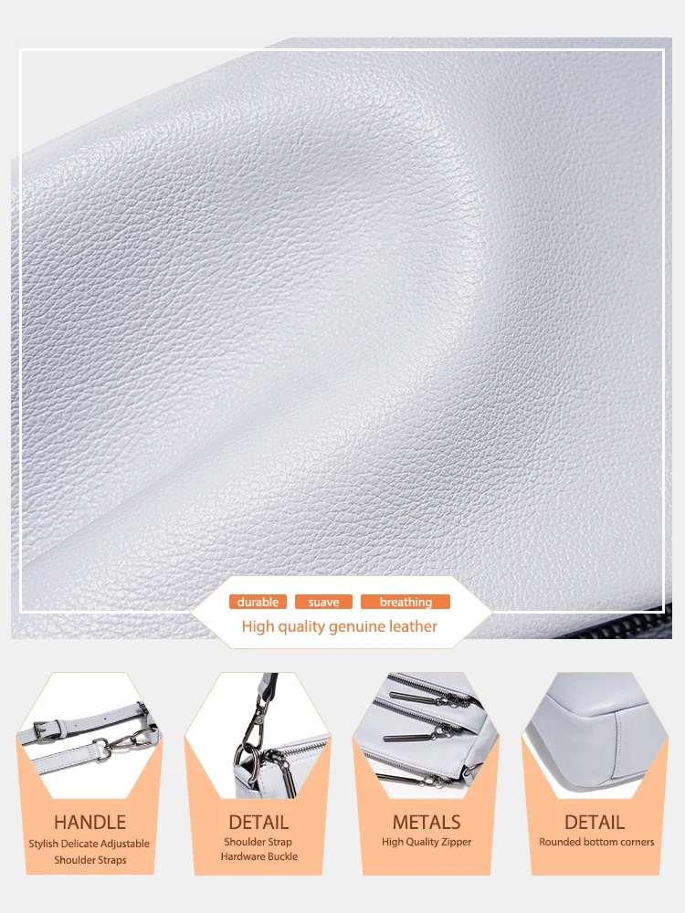Summer Leather bag Genuine Leather Soft Women Shoulder Bags Zency Many Pockets Crossbody for Daily