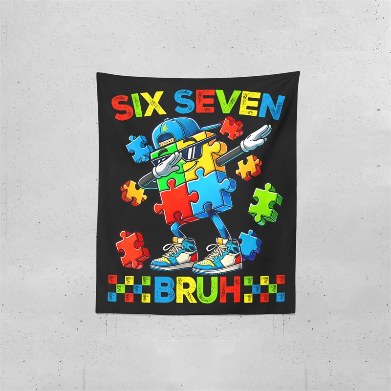 Gaslight Gatekeep Girlboss Six Seven Bruh 67 Autism Puzzle Tapestry Wall Hanging Art for Bedroom Living Room Decor College Dorm