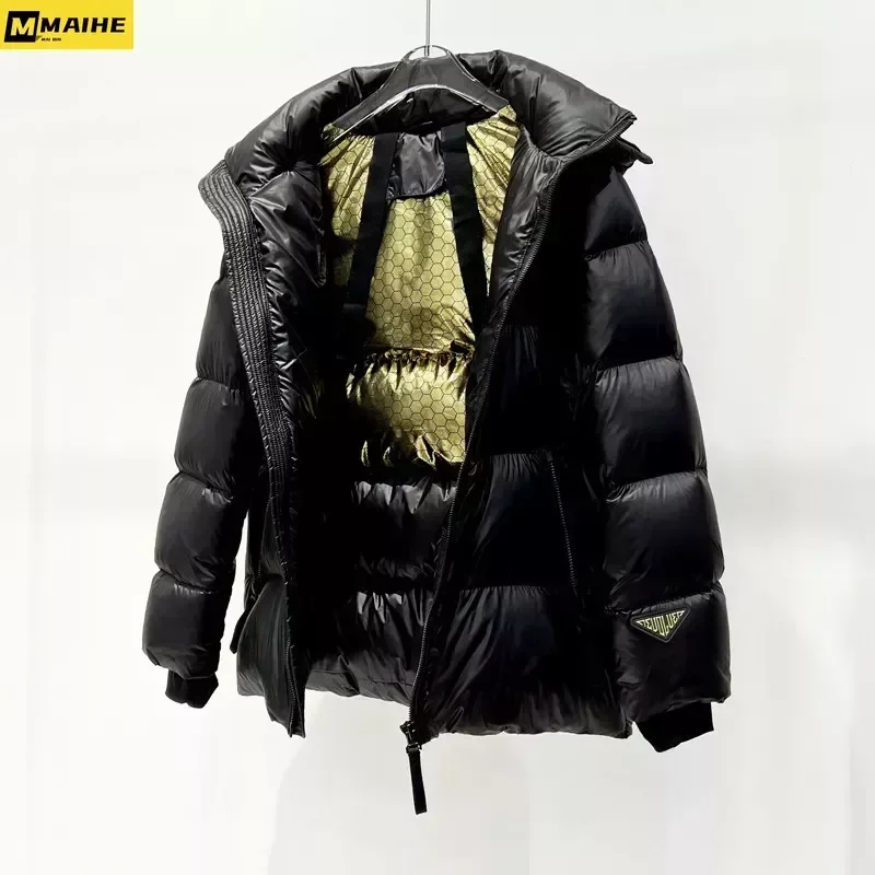 2023 Winter Black Gold Hooded Thick Loose Warm Puff Bread Hooded Short Down Jacket For Men And Women Couples Brand Clothing