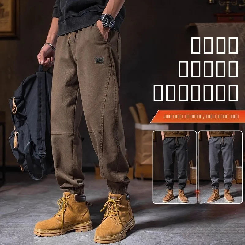 

American Sle Vintage Wear-Resistant Casual Work Trousers Men's Spring Autumn Loose Long Pants for Heavy Du Comfortable Fit