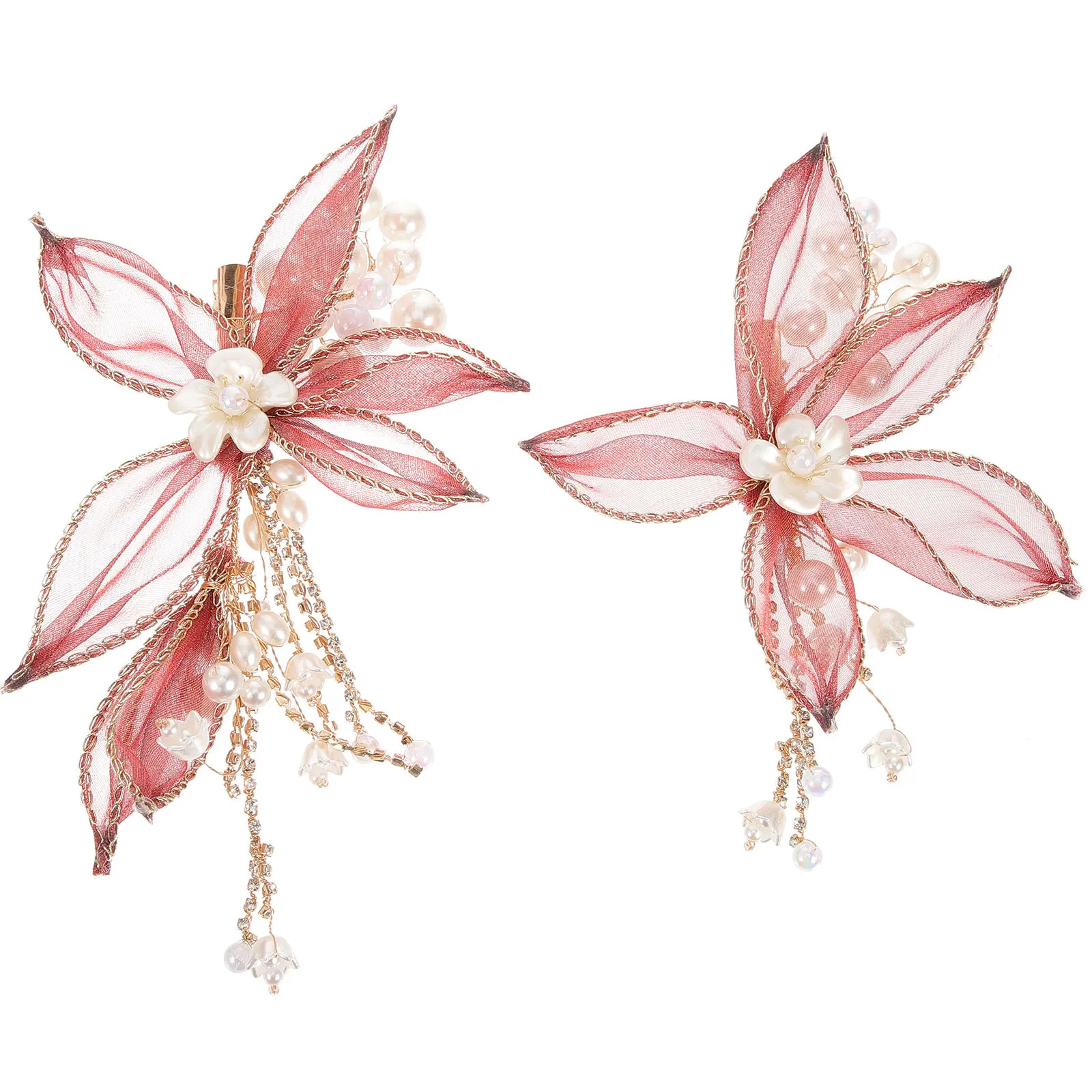 

2Pcs Flower Tassel Hair Clips Elegant Hairpins for Women Teens Wedding Party Hair Accessories Gift Flower Clip