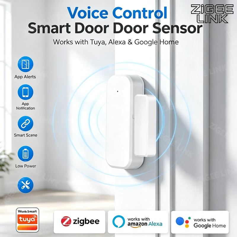 Zigbee3.0 Door Window Anti-Theft Sensor Wireless Magnetic Detector APP Alarm Reminder Voice Control Support Alexa Google Home