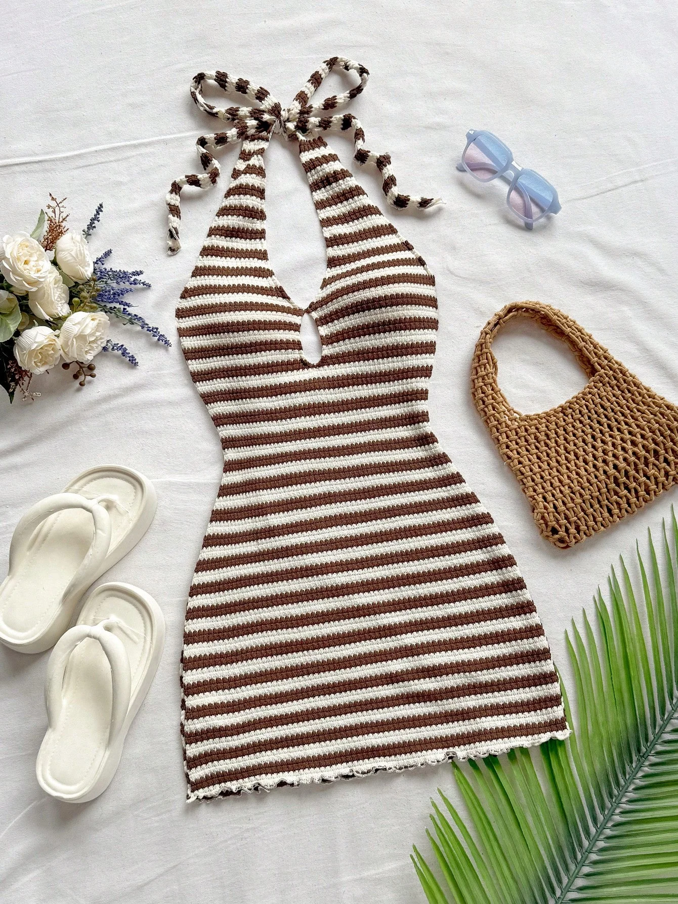 Ladies' Casual Yellow Striped Neck Hanging Holiday Dress, Beach Wedding Guests, Graduation Ceremony, Brunch, St. Patrick's Day,