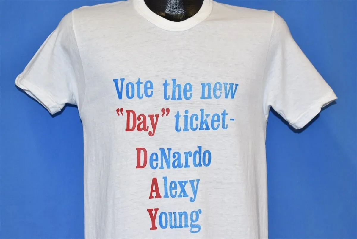 70s Vote New Day Ticket DeNardo Alexy Young Election Politics T Shirt Small