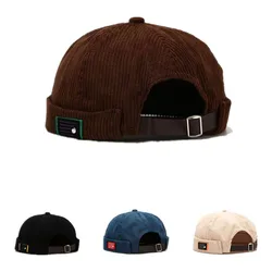 LDSLYJR Vintage Docker Cap Brimless Hat Breathable Beanie Hats Corduroy Adjustable Solid Landlord Sailor Cap Men and Women