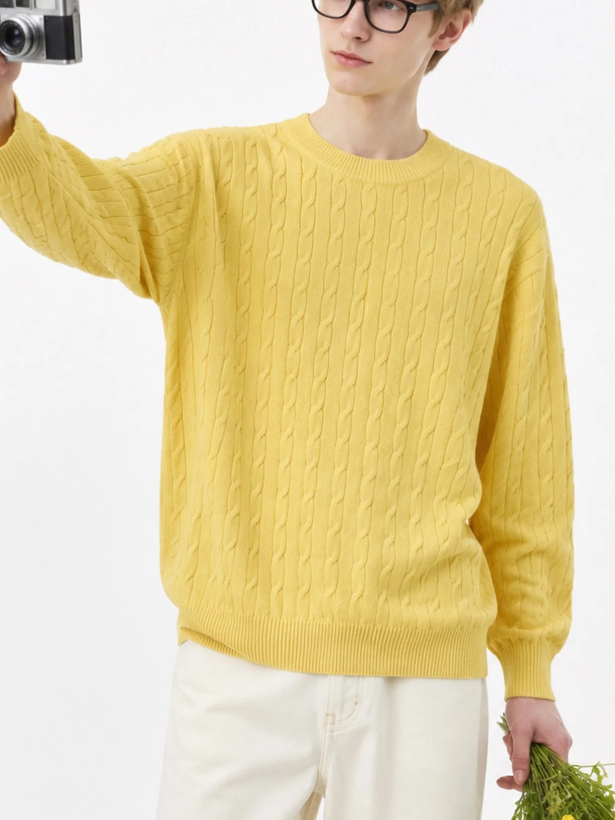 100% Merino Wool Men's Round Neck Pullover Business Leisure Thick Fashionable Cashmere Knit Sweater Autumn Winter