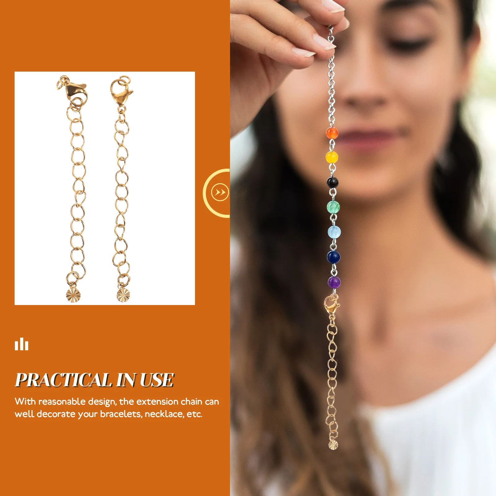 

2Pcs 7cm Tail Chain Extension Stainless Steel DIY Bracelet Necklace Chains Gold Jewelry Supplies Chain Extender
