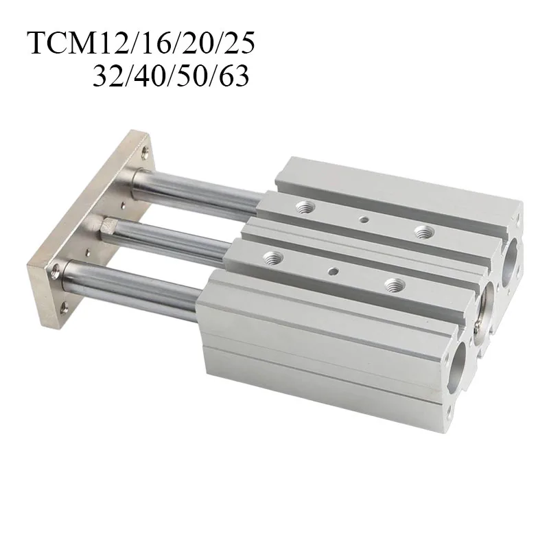 TCM 12/16/20/25/32/40/50/63 Tri-rod Cylinder Stroke 5-400mm Three Axes Three Rods Guided Pneumatic Cylinder Double Acting