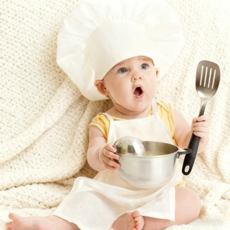 New kids photography costume little chef show clothes apron baby photo photo white chef hat costume set