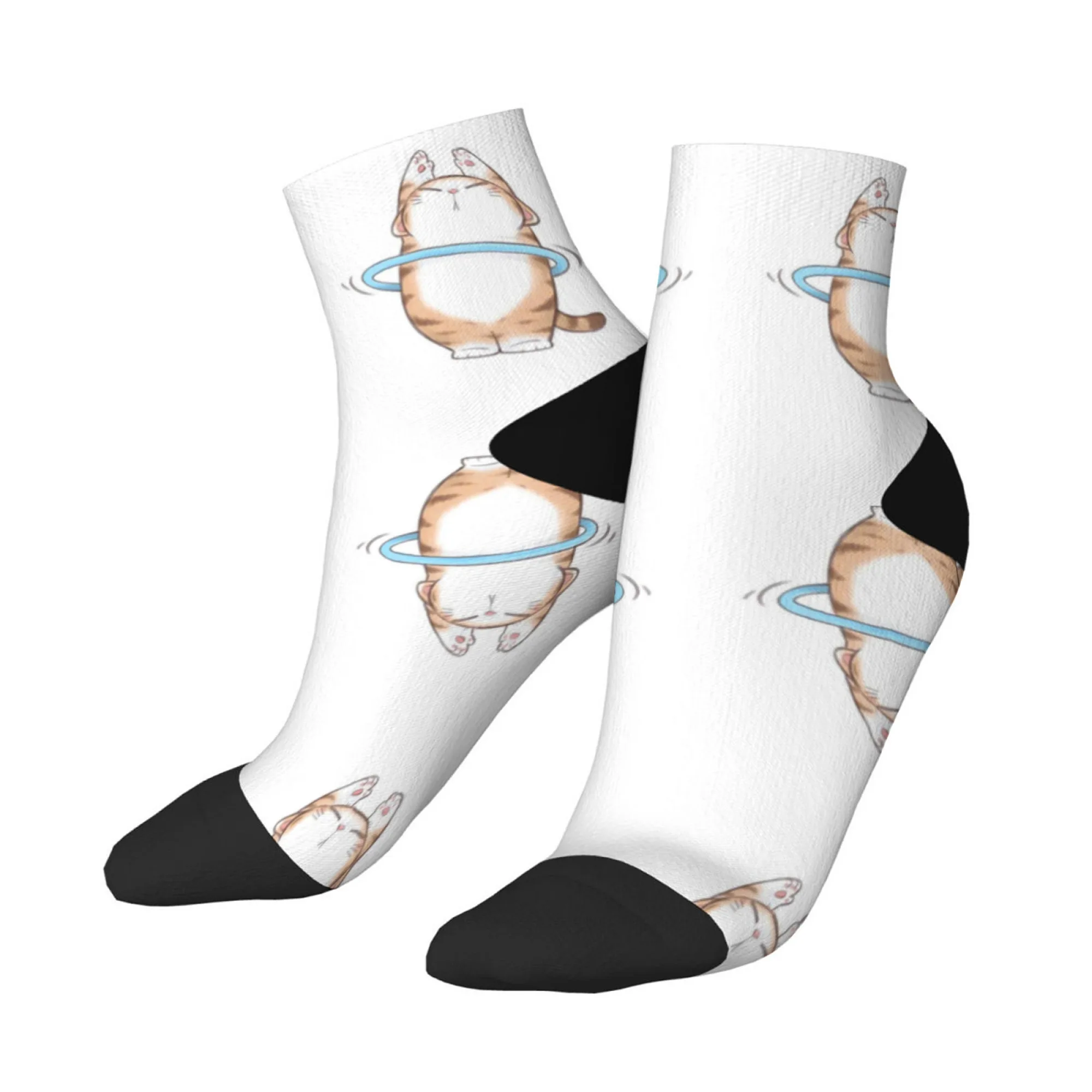 

Hula hoop cat Short Socks Polyester Blend Comfortable Casual Socks for Women Men Unisex Soft Breathable Lightweight Fashionable