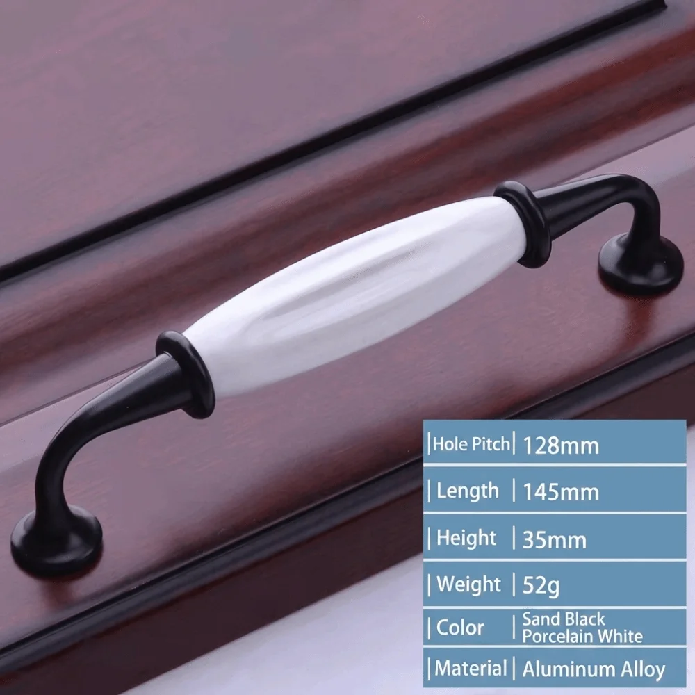 Durable Ceramic Cabinet Door Handles Aluminum Black White Color Drawer Pull European DIY Friendly Cabinet Pulls Home Hardware