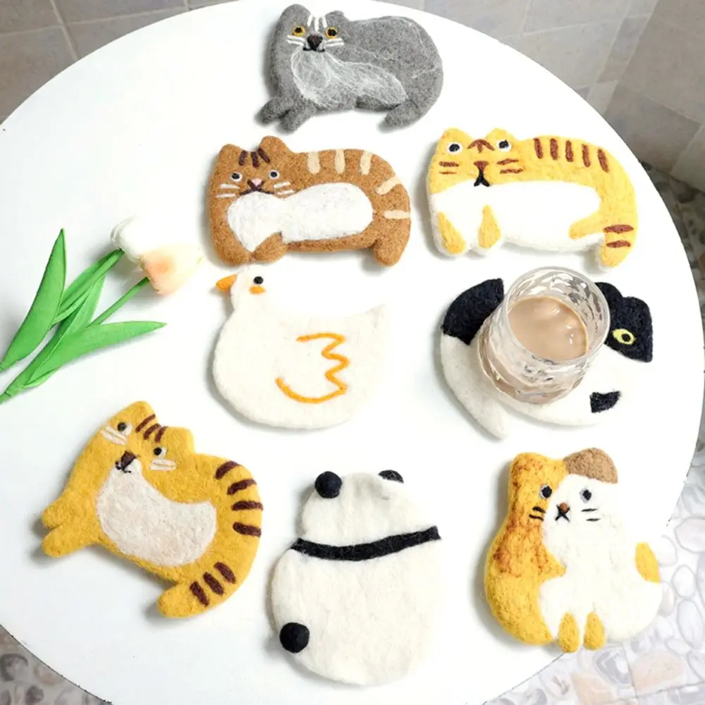 Felted Wool Coasters Drink Coasters Absorbent Wool Felt Coaster Animals Handmade Coasters Cute Decorations For Dining Table