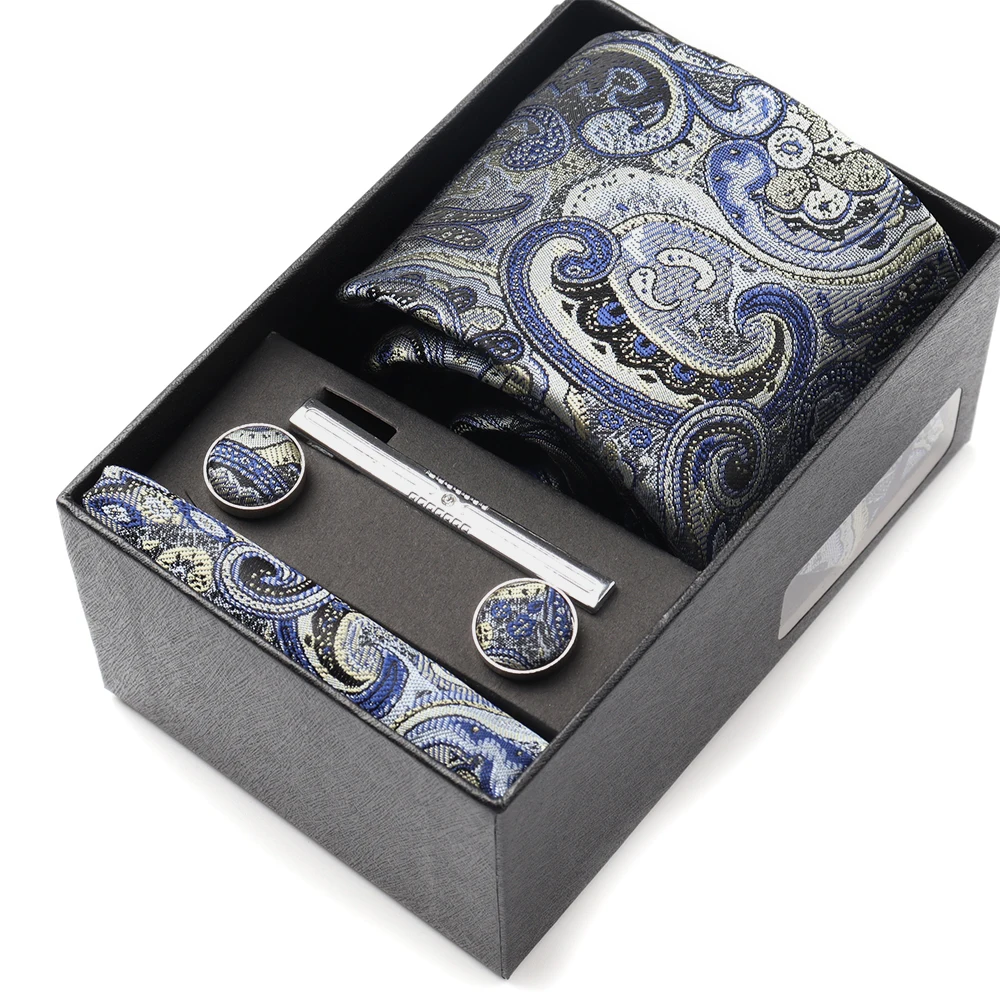 Pocket Square Cufflinks Set Tie Set Box for Men, Gift Box