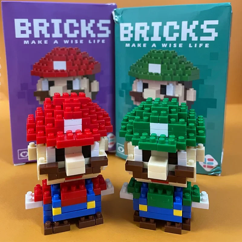 Super Mario Bros Cartoon Blocos de Construção para Crianças, Modelo Montado, Figuras Luigi, Brinquedos Montados, Bonecas Presentes