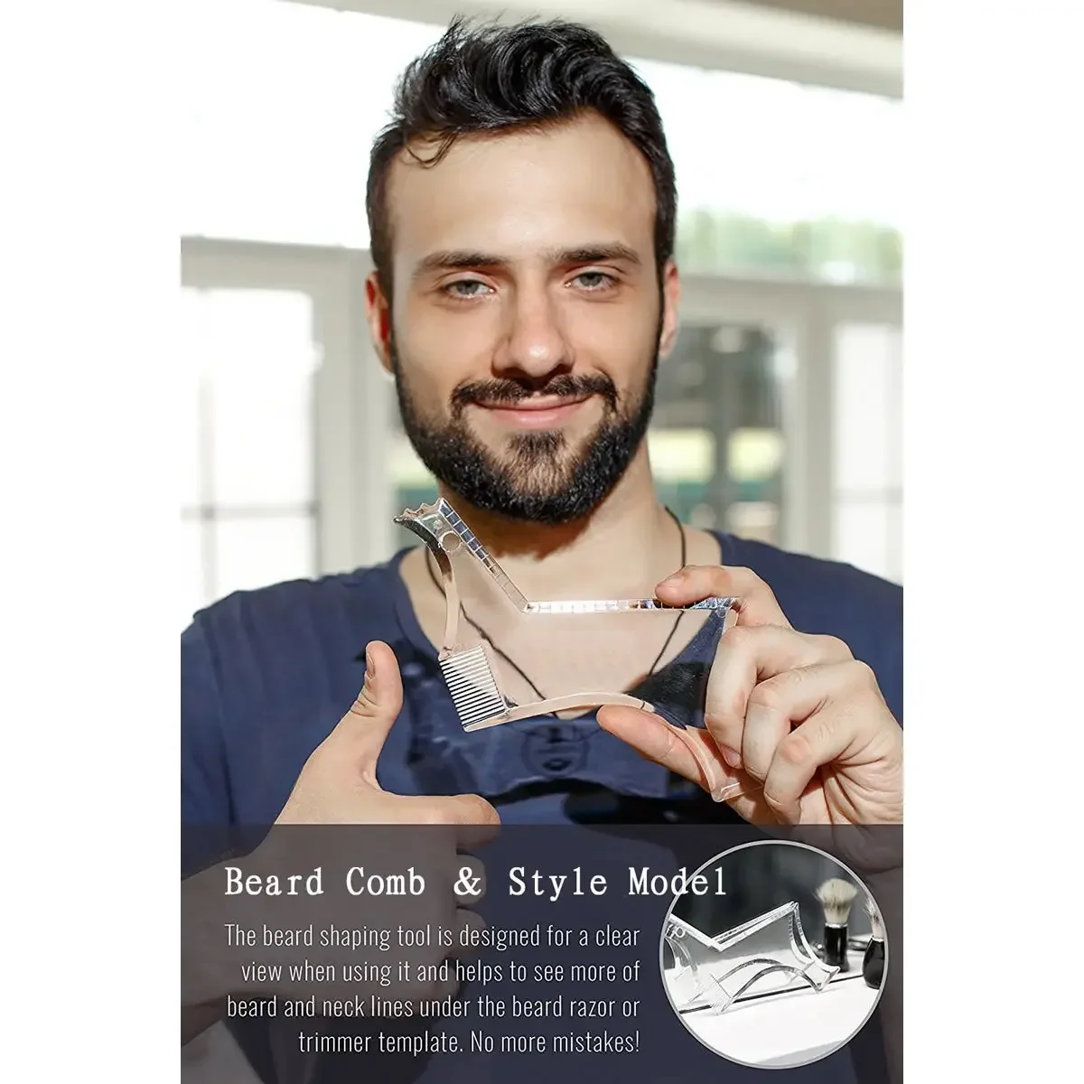 Beard Shaping Tool Template ABS Beard Styling Guide Kit with Comb for Men Symmetry Lines Mustache Grooming Accessory, Black
