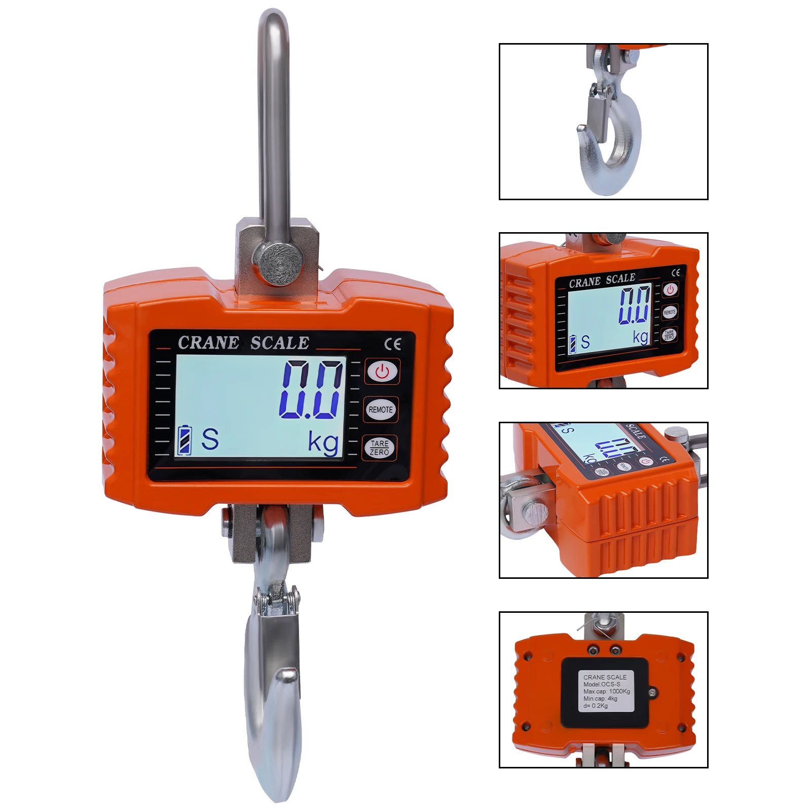 

Orange Digital Crane Scale1000KG 2200LBS Industrial Heavy Duty Hanging Scale LED Display Remote for Farm Hunting