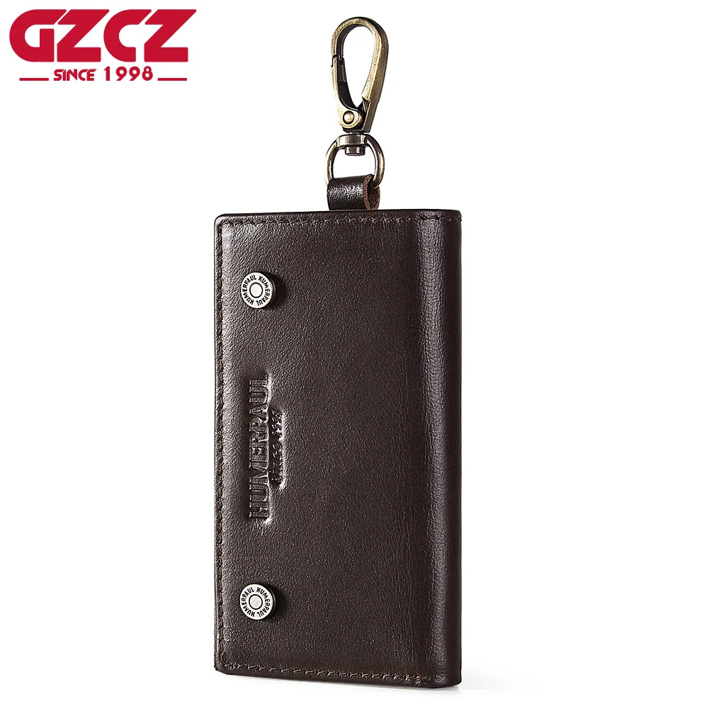 GZCZ 100%Genuine For Man Retro Leather Top Layer Cow Leather Card Clip Key Case European Style Phone Bag Father's Gift Wallet