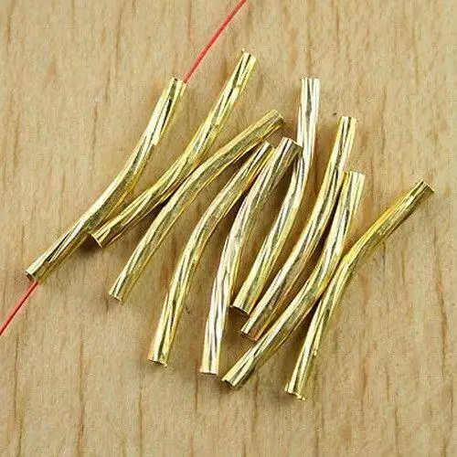 50pcs 2xlong25mm gold-tone flower pattern curved tube h0674