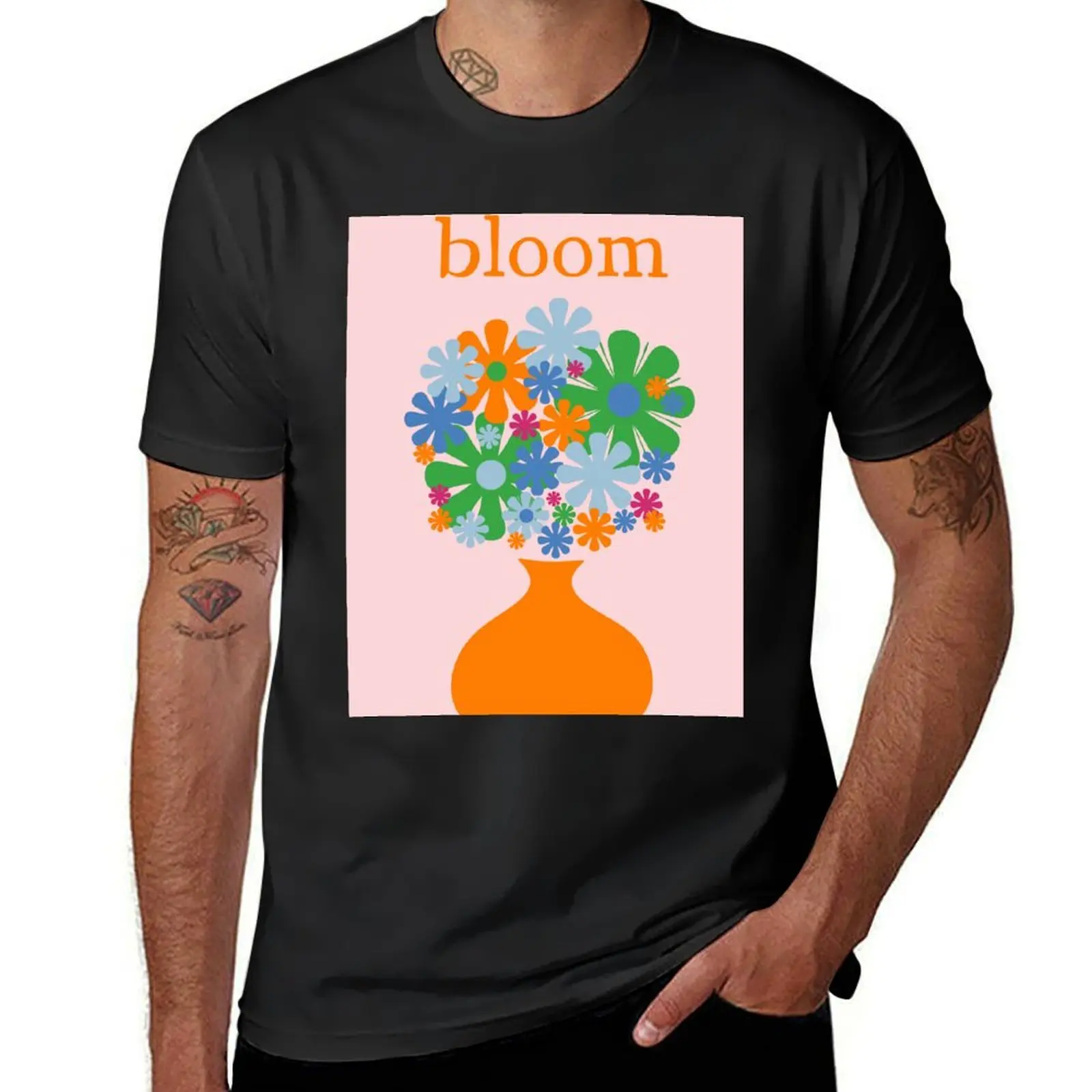 Bloom Retro Flowers in Vase T-Shirt customs graphics men workout shirt