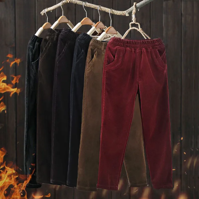 Pantaloni di velluto a coste a gamba dritta a vita alta da donna Autunno Inverno Nuovo Sle Slim Fit Pantaloni casual in flanella da donna Foderato in Fce
