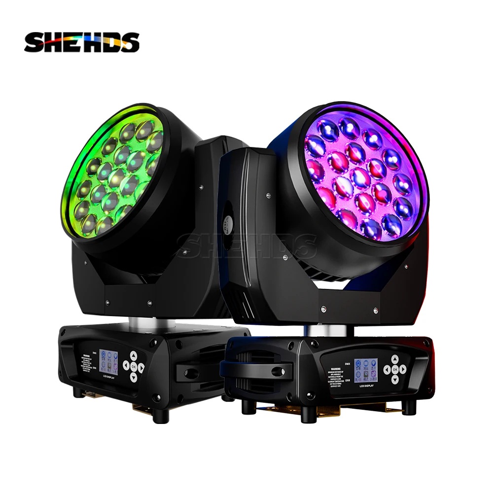 shehds 19x15w led movendo a cabeca rgbw feixe de luz lavagem para dj discoteca festa casamento circulo controle palco efeito luz profissional 01