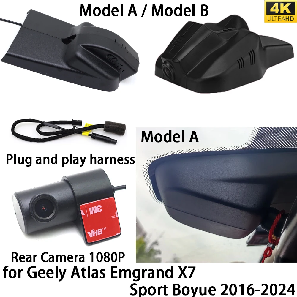 for Geely Atlas Emgrand X7 Sport Boyue 2016-2024 4K DVR Dash Cam OEM Front Rear Camera Video Recorder Night Vision Wifi 2160P