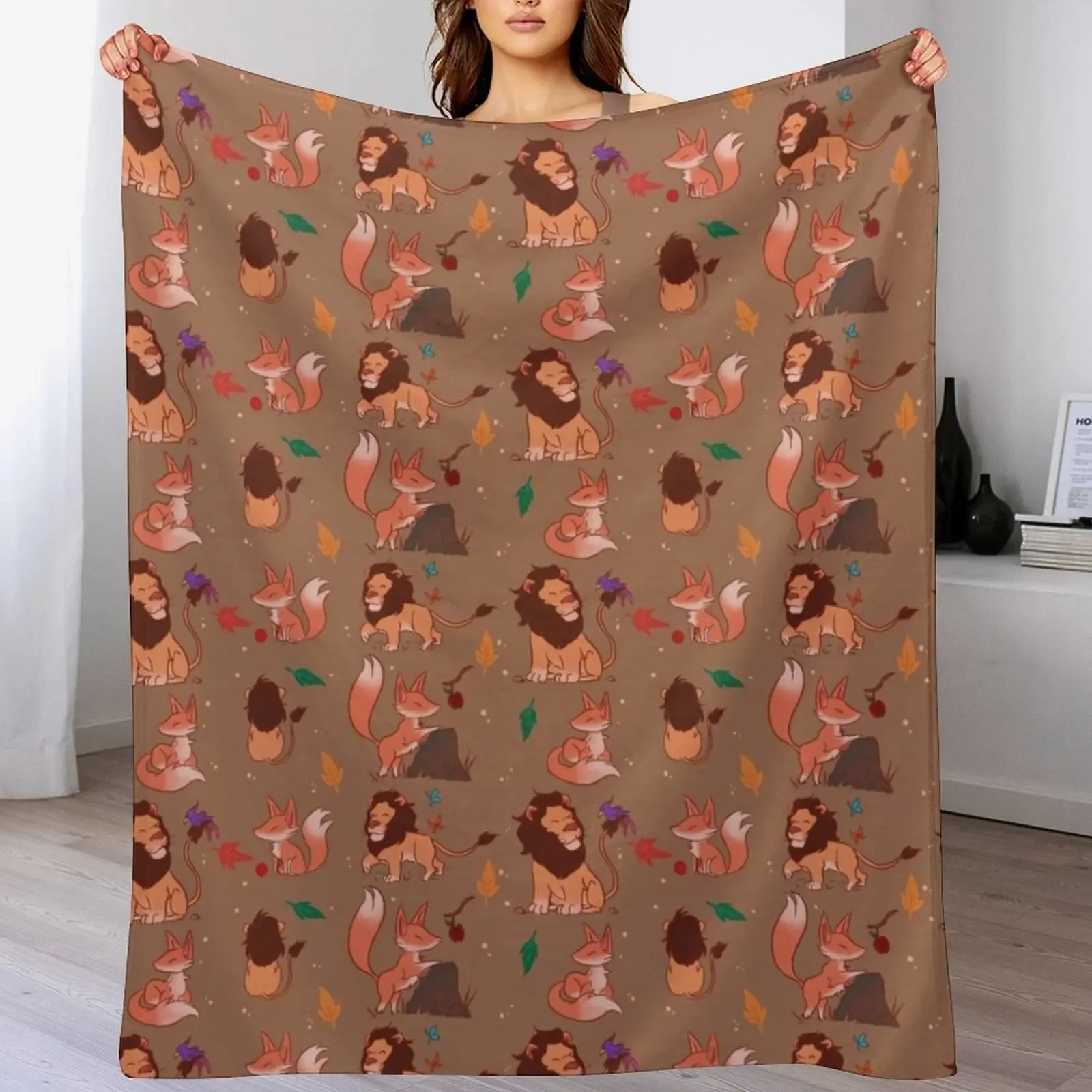 

Fox & Lion - Cyan Orange Throw Blanket Easy Care Comfortable Blanket for Couch
