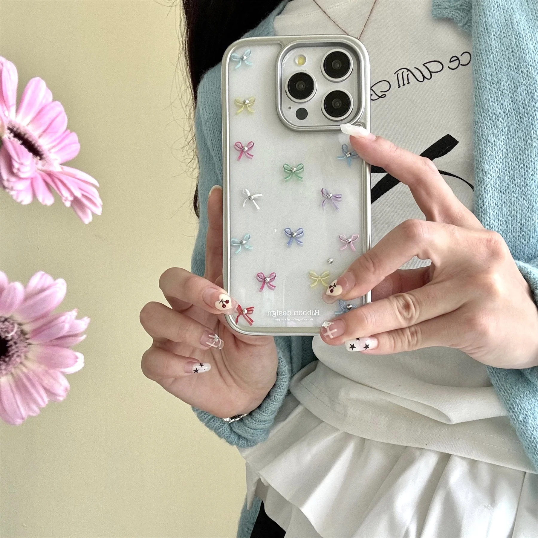 

Korean Cute Aesthetic Colored Bow Plaiting Transparent Phone Case for iPhone 15 14 13 12 Pro Max 11 Shockproof Back Cover