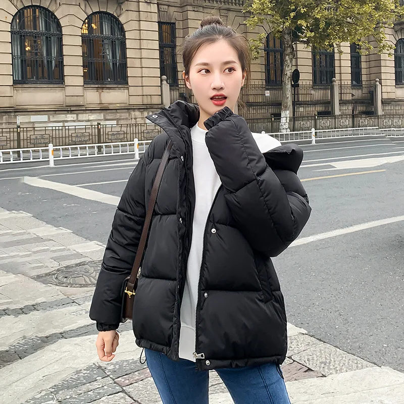Winter Women's Fashion Padded Jacket Cotton Jacket Short Bread Suit Solid Color Casual Stand Collar Thickened Warm Loose Coat