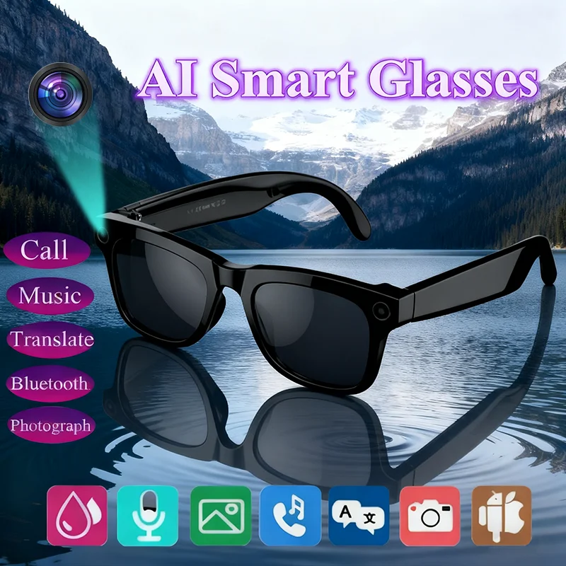 

LIGE AI Smart Camera Glasses 230mAh Battery Voice Assistant Control Calling Music Outdoor Sport Bluetooth Sunglasses Android iOS