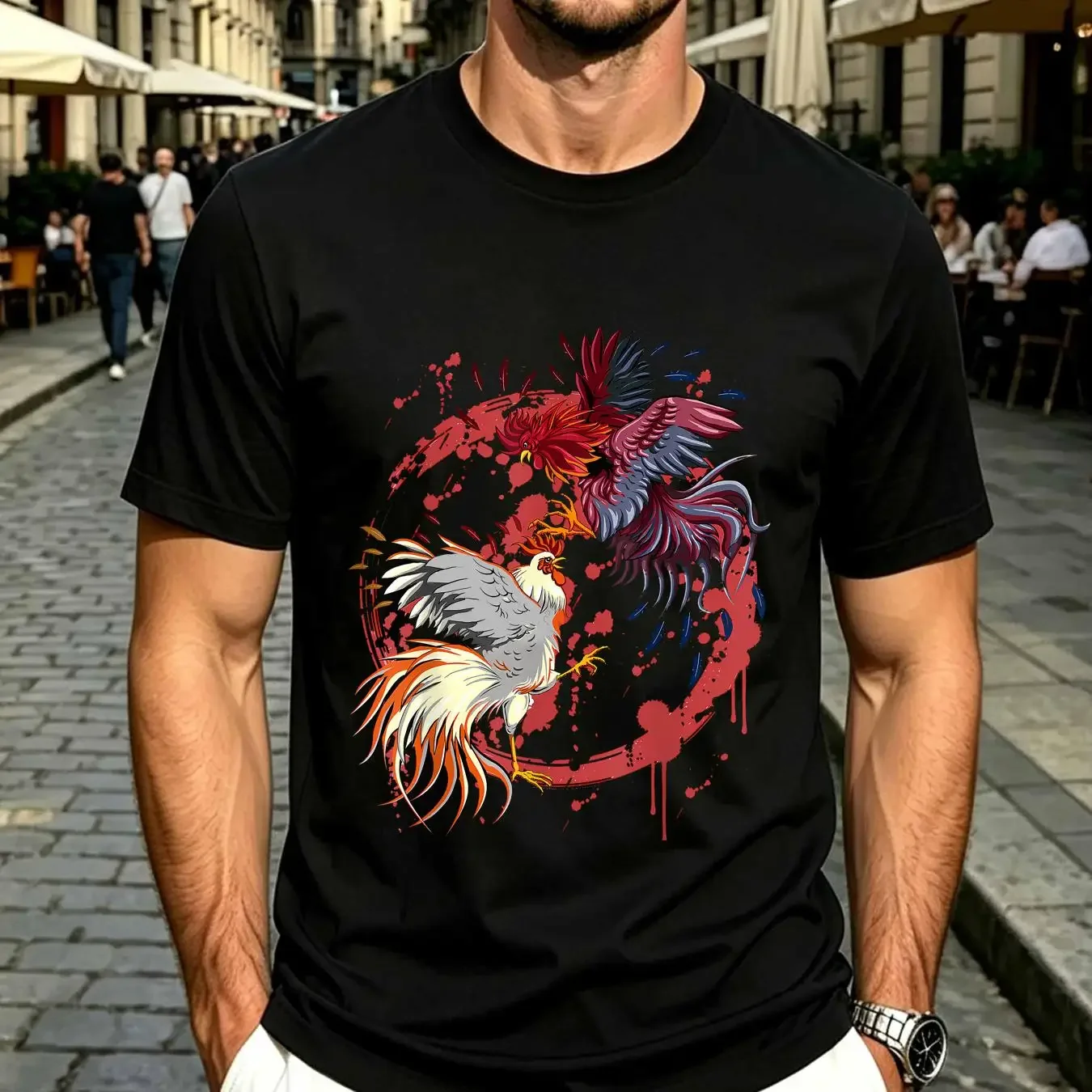 washed T Shirt Rooster Cock Fight Chicken Novelty Farmer's Size S 5XL vintage Washed Casual Top For Everyday Wear Stylish