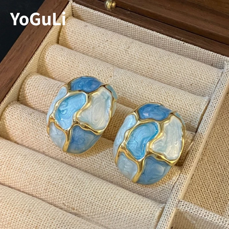 Fashion Jewelry Elegant Temperament Splicing Color Geometric Earrings For Women Female Gifts Simply Design Accessories
