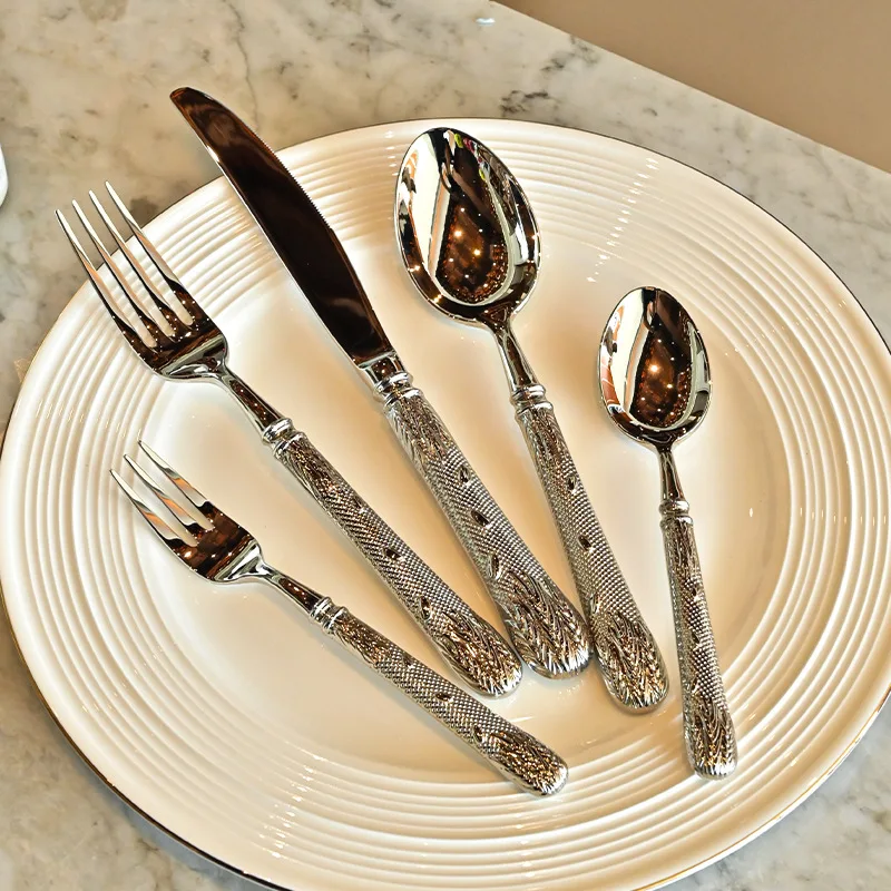 

Набор столовых приборов в западном стиле из кованой нержавеющей стали 304, (5 предметов), нож для стейка премиум-класса для гостиничного и домашнего использования, вилка и десертная ложка