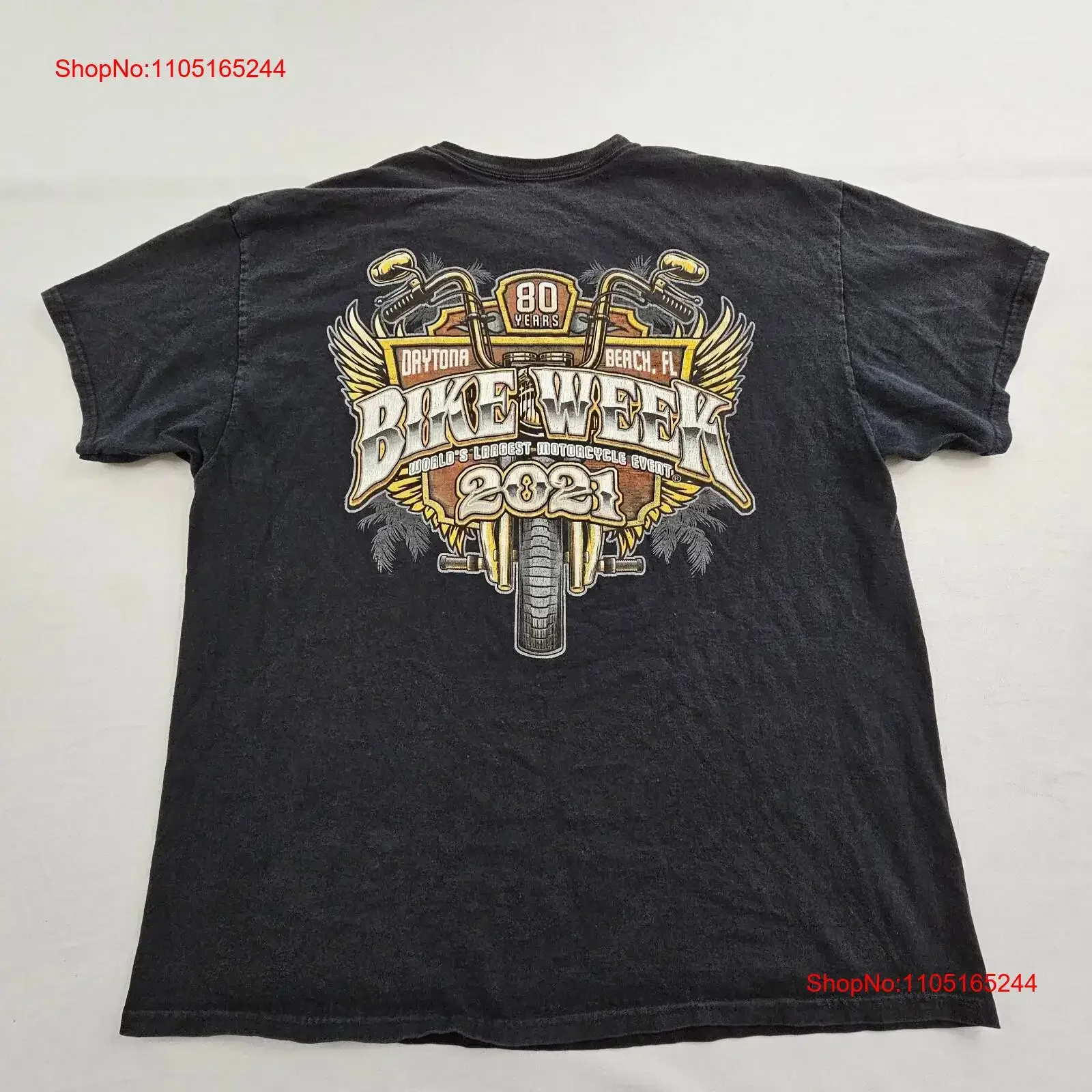 Bike Week 2021 80 Years Daytona Beach FL Black  T Shirt Men's XL vintage Washed fashion Comfortable graphic